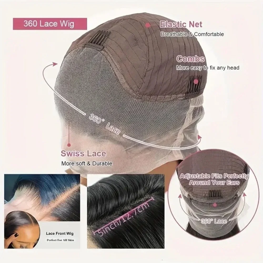 180% Density 28” Natural Black Deep Wave 360 Lace Frontal Human Hair Wig - Picture 8 of 11